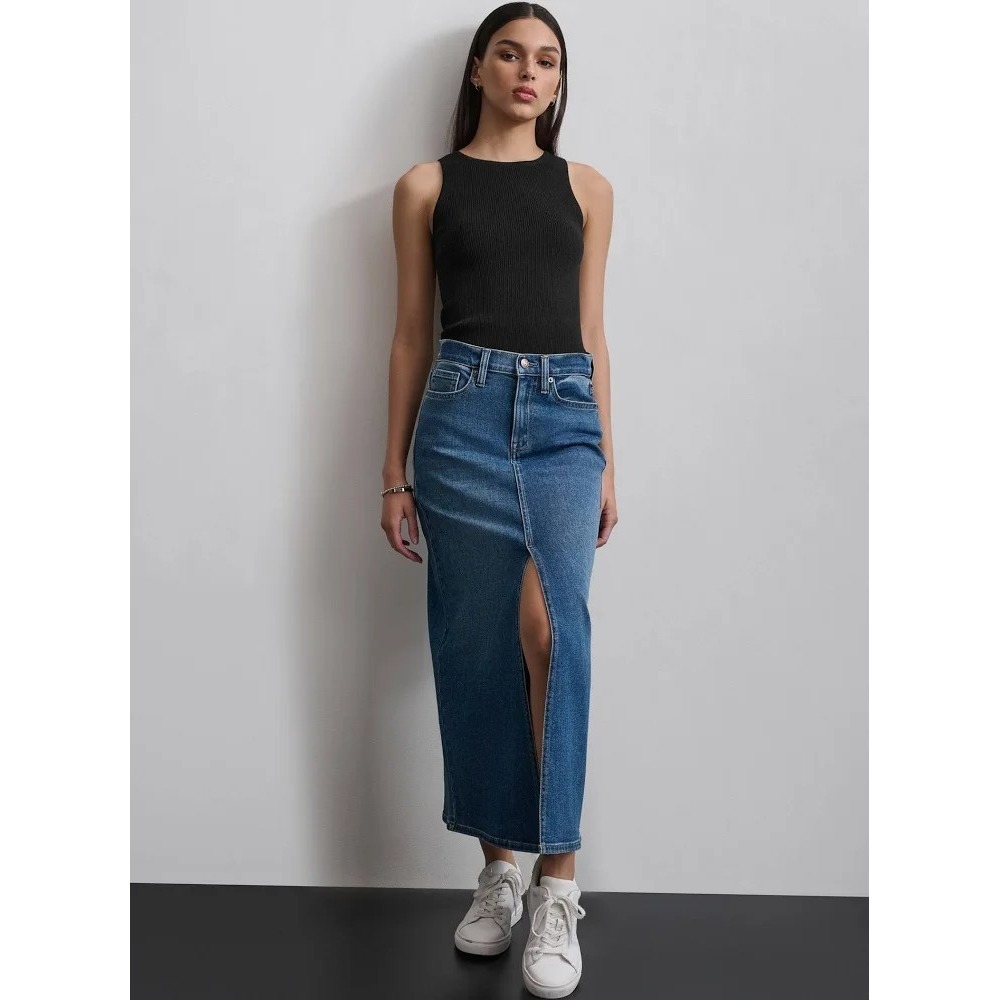 NEW With Tags DKNY Women's High Rise Denim Maxi Skirt Dekalb Wash Size 25